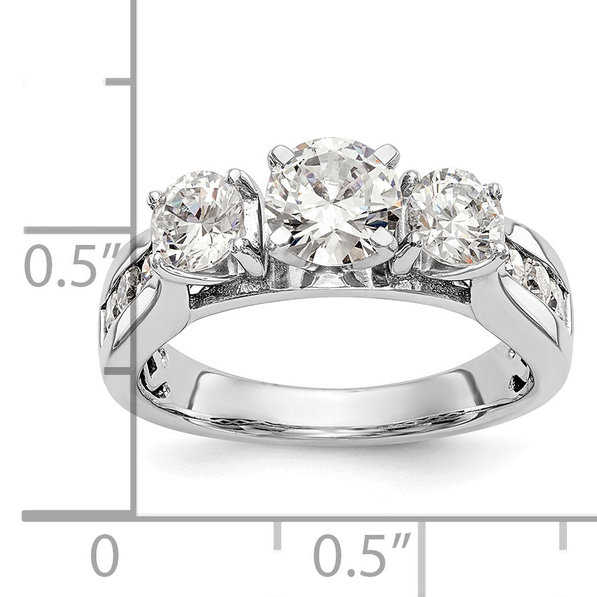 0.75ct. CZ Solid Real 14K White Gold Peg Set 3-Stone Engagement Ring