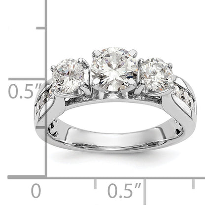 0.75ct. CZ Solid Real 14K White Gold Peg Set 3-Stone Engagement Ring