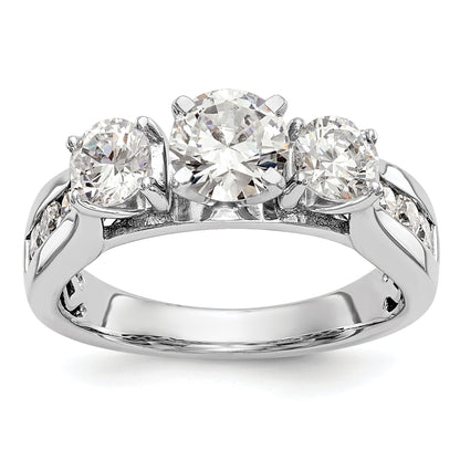 0.75ct. CZ Solid Real 14K White Gold Peg Set 3-Stone Engagement Ring