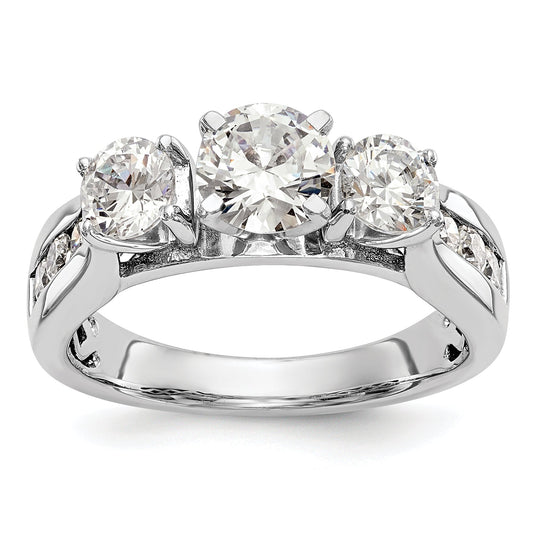 0.75ct. CZ Solid Real 14K White Gold Peg Set 3-Stone Engagement Ring