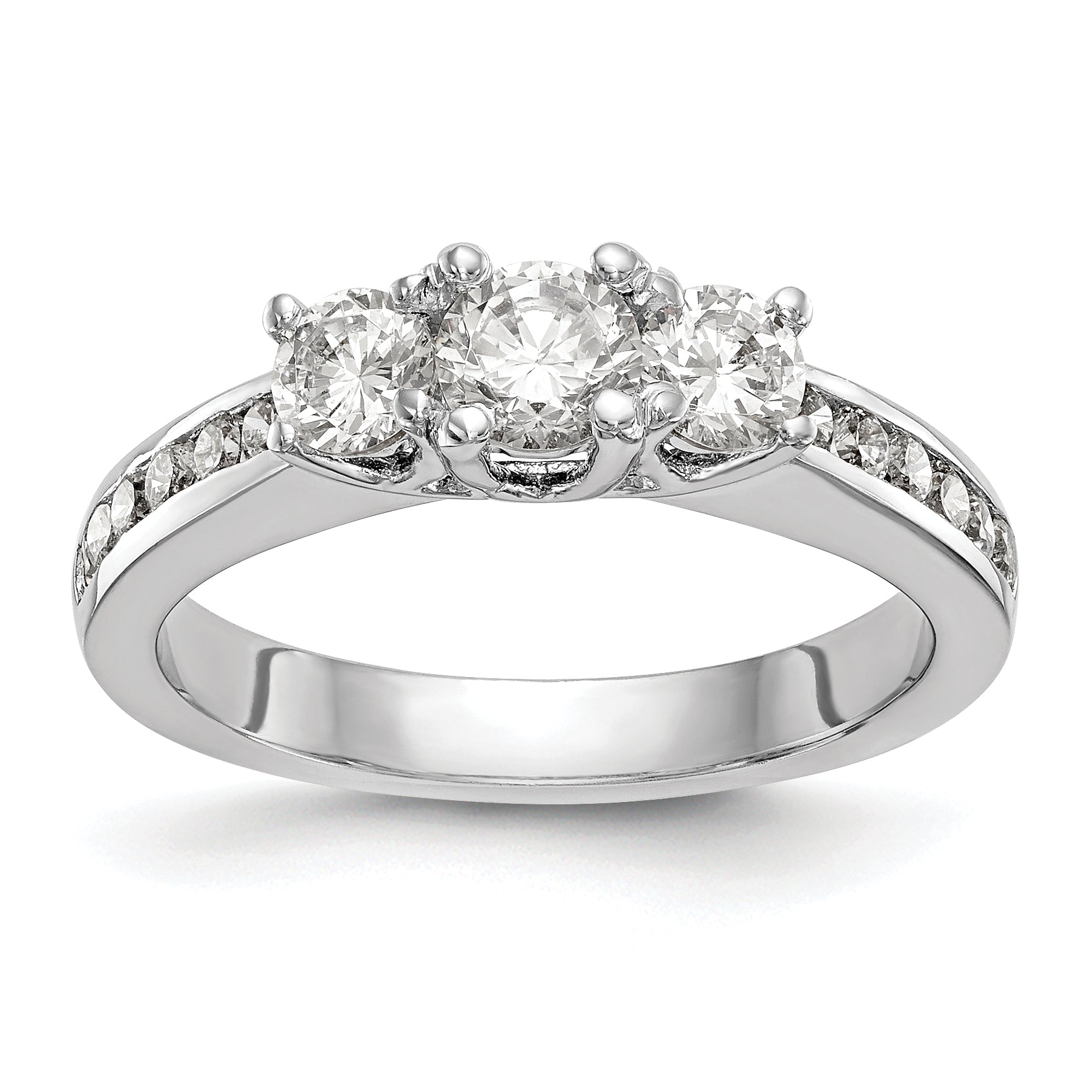 0.75ct. CZ Solid Real 14K White Gold 3-Stone Engagement Ring