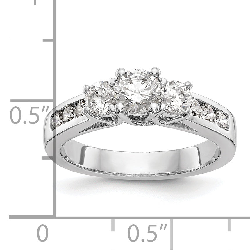 0.38ct. CZ Solid Real 14K White Gold 3-Stone Engagement Ring