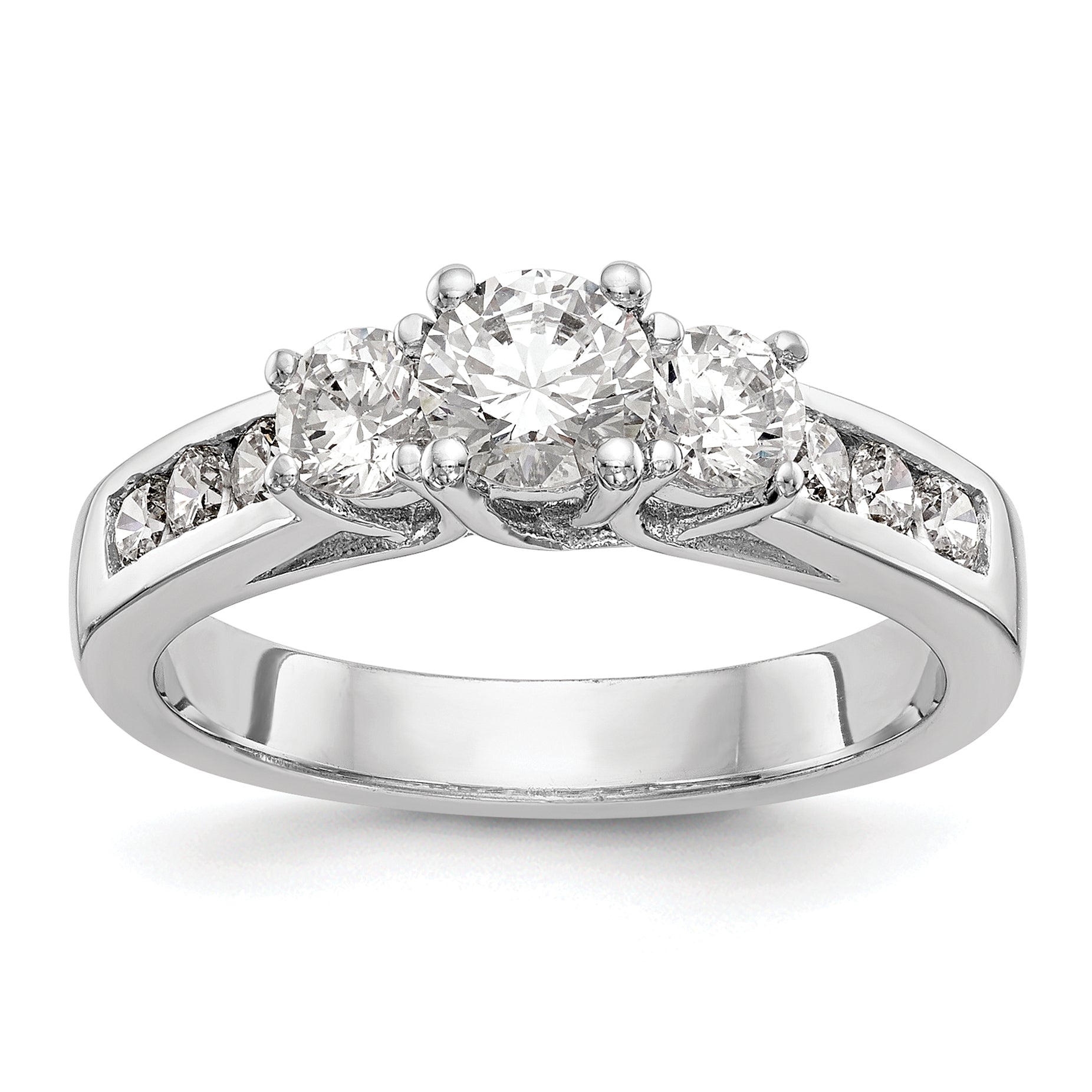 0.75ct. CZ Solid Real 14K White Gold 3-Stone Engagement Ring