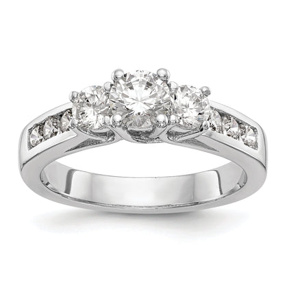 0.75ct. CZ Solid Real 14K White Gold 3-Stone Engagement Ring
