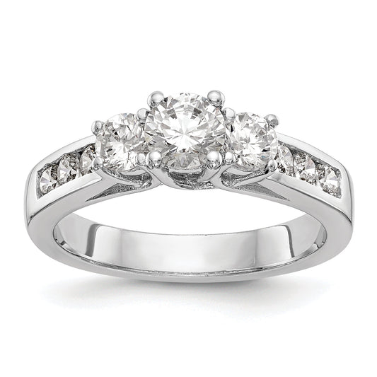 0.75ct. CZ Solid Real 14K White Gold 3-Stone Engagement Ring