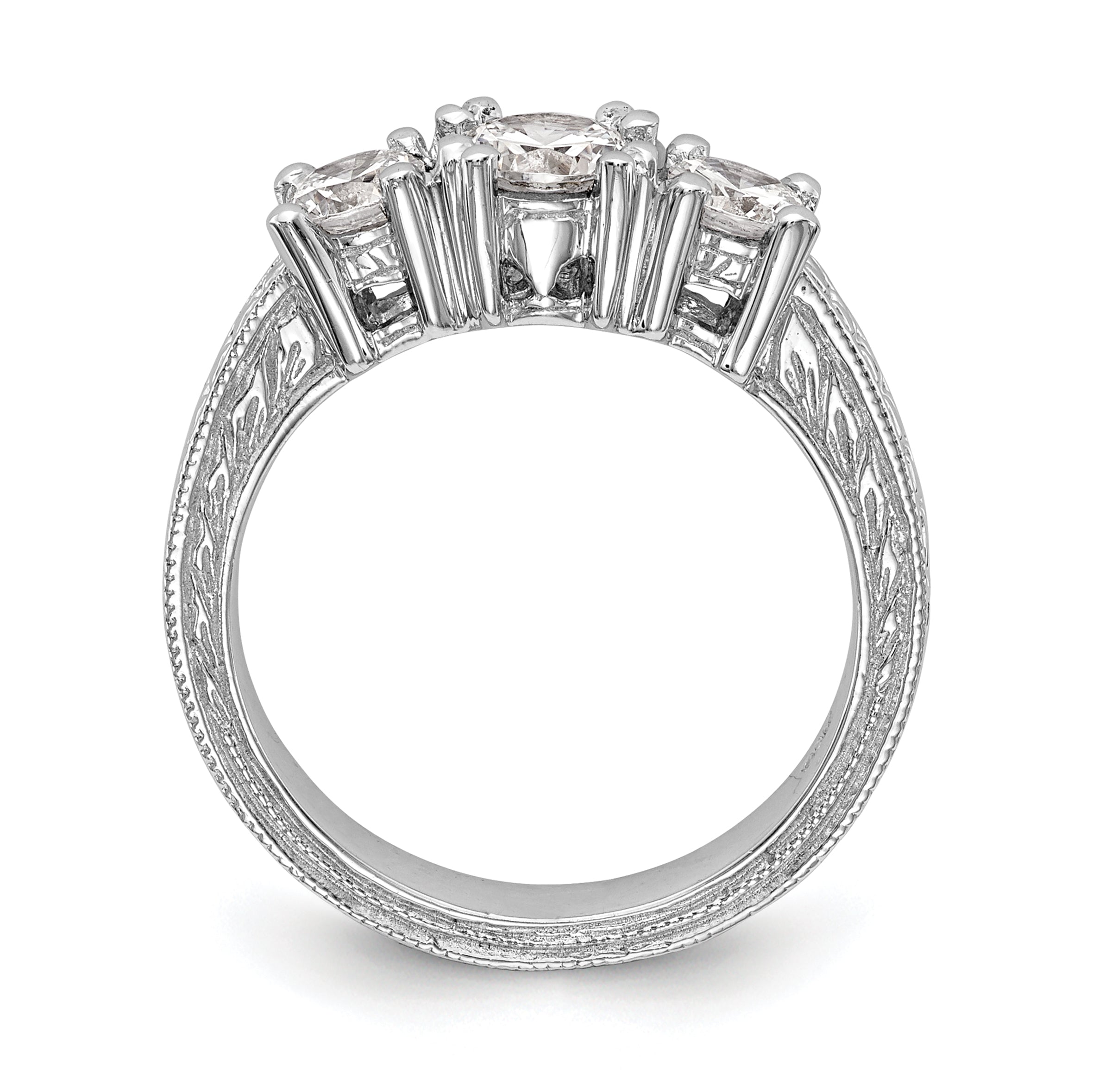 0.50ct. CZ Solid Real 14K White Gold 3-Stone Engagement Ring