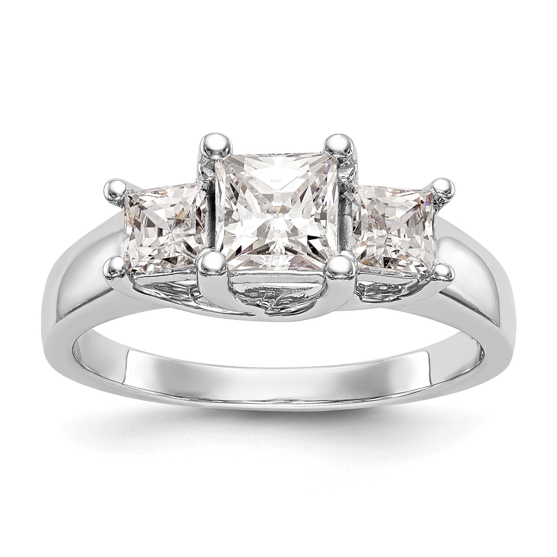 0.75ct. CZ Solid Real 14K White Gold 3-Stone Engagement Ring