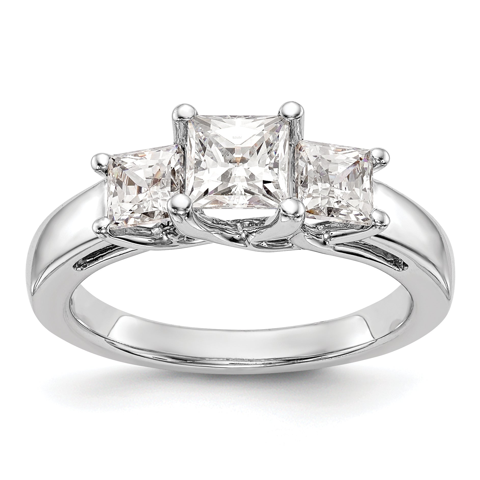 0.80ct. CZ Solid Real 14K White Gold 3-Stone Engagement Ring