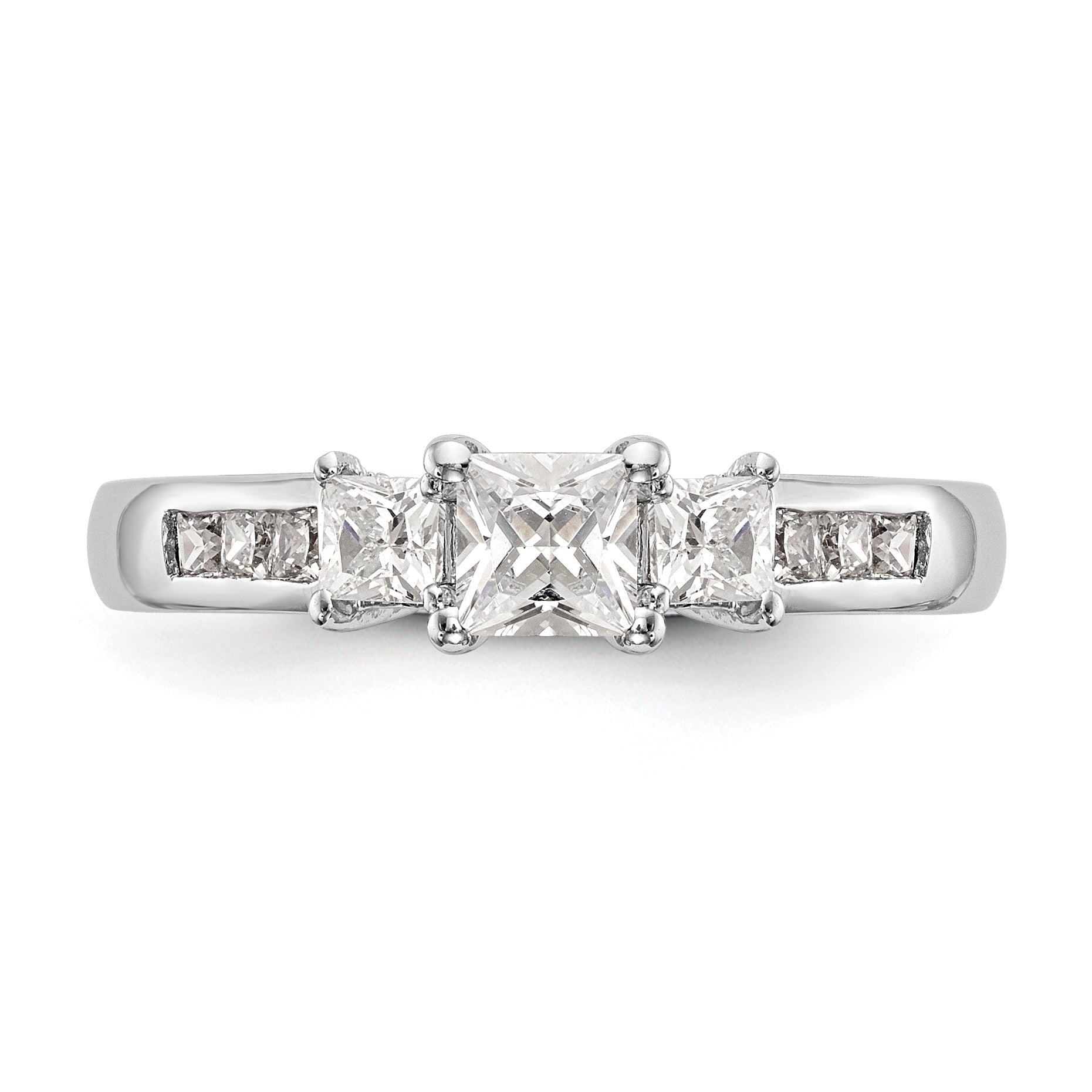 0.75ct. CZ Solid Real 14K White Gold 3-Stone Engagement Ring