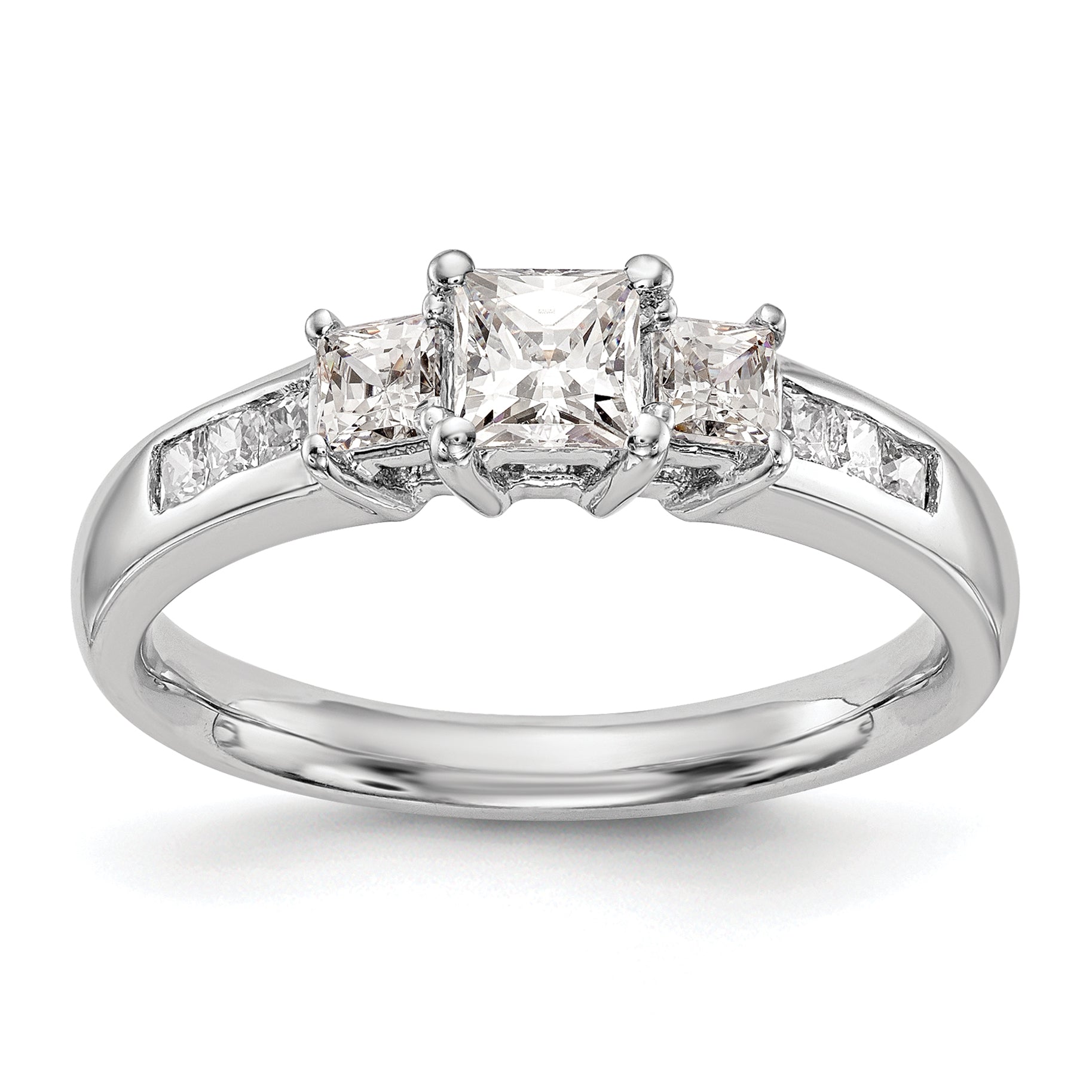 0.75ct. CZ Solid Real 14K White Gold 3-Stone Engagement Ring