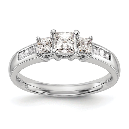 0.75ct. CZ Solid Real 14K White Gold 3-Stone Engagement Ring