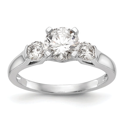 0.40ct. CZ Solid Real 14K White Gold 3-Stone Peg Set Engagement Ring