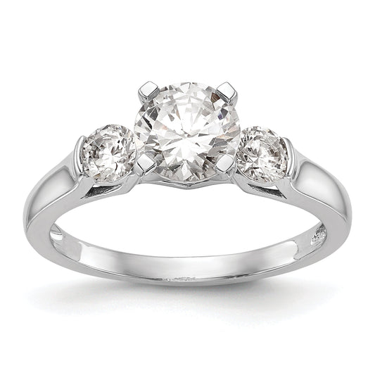 0.40ct. CZ Solid Real 14K White Gold 3-Stone Peg Set Engagement Ring