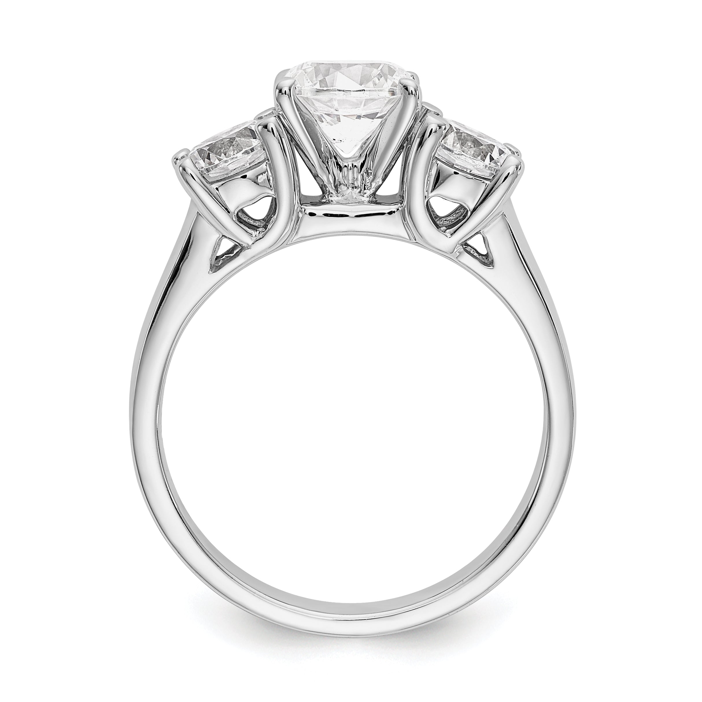 1.00ct. CZ Solid Real 14K White Gold 3-Stone Peg Set Engagement Ring