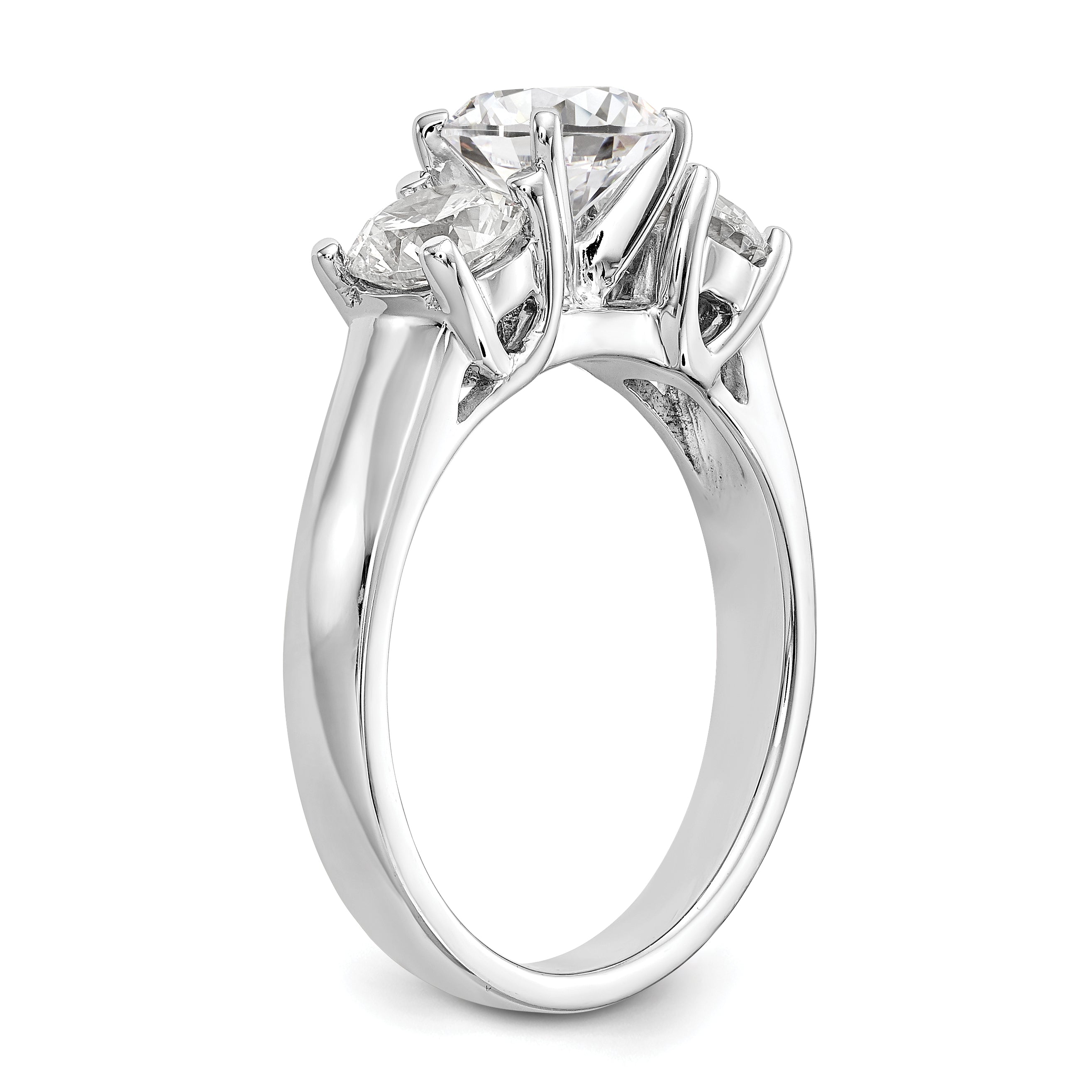 1.00ct. CZ Solid Real 14K White Gold 3-Stone Peg Set Engagement Ring