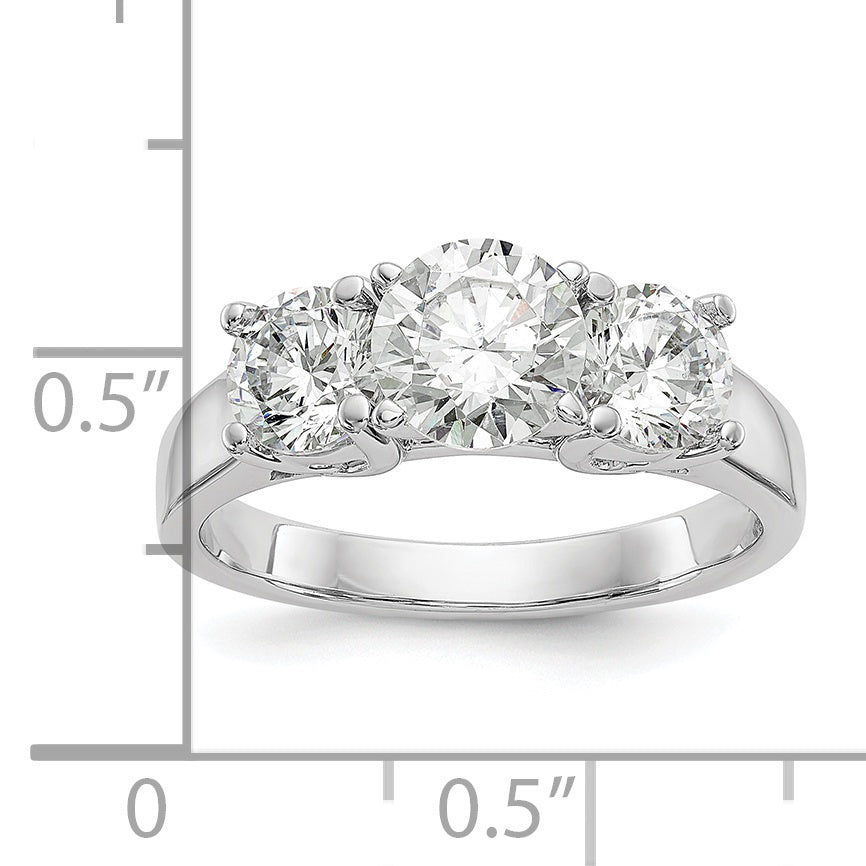 1.00ct. CZ Solid Real 14K White Gold 3-Stone Peg Set Engagement Ring
