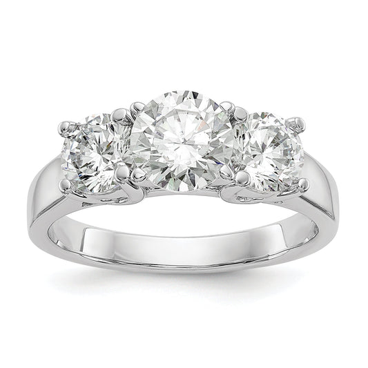 1.00ct. CZ Solid Real 14K White Gold 3-Stone Peg Set Engagement Ring