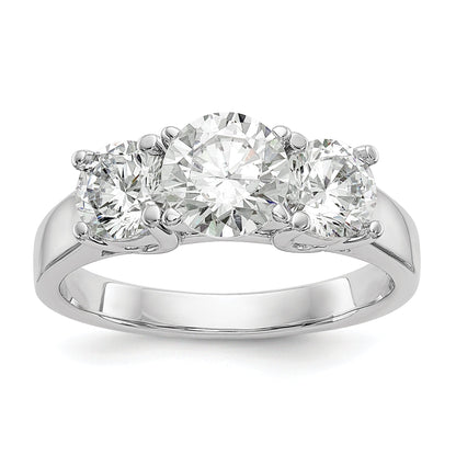 1.00ct. CZ Solid Real 14K White Gold 3-Stone Peg Set Engagement Ring