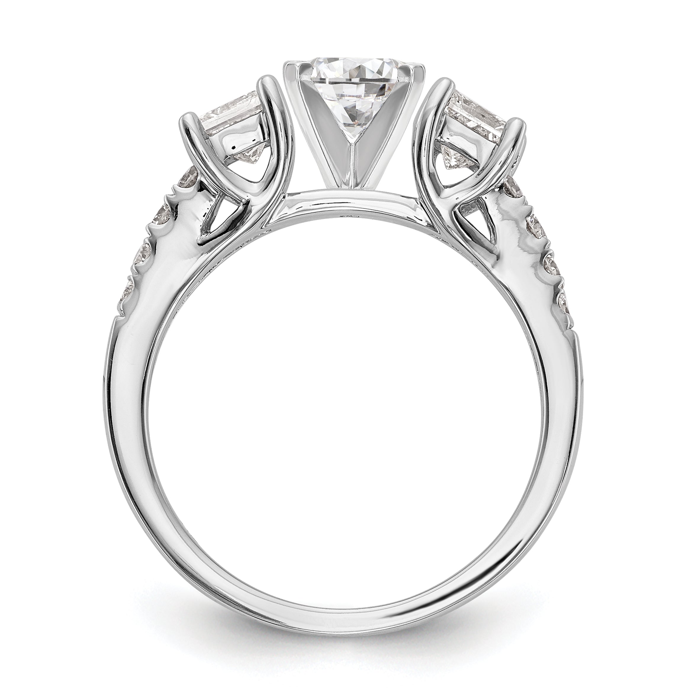 0.85ct. CZ Solid Real 14K White Gold 3-Stone Peg Set Engagement Ring