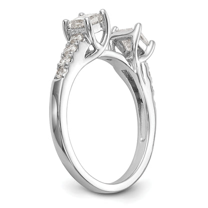 0.85ct. CZ Solid Real 14K White Gold 3-Stone Peg Set Engagement Ring