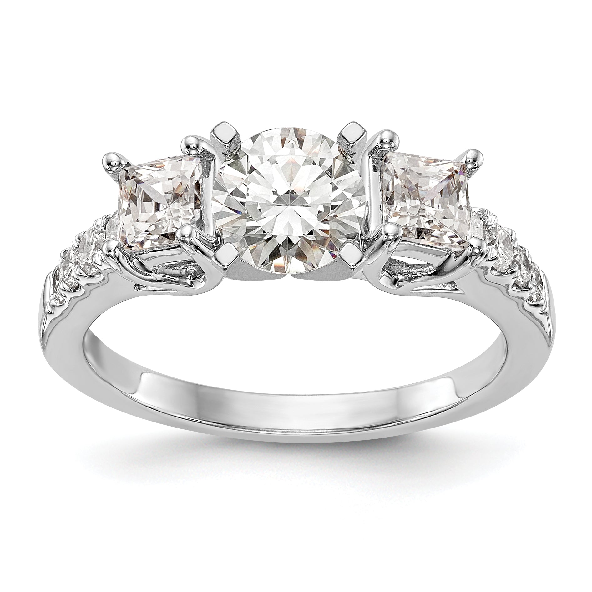 0.85ct. CZ Solid Real 14K White Gold 3-Stone Peg Set Engagement Ring