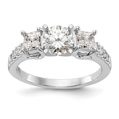 0.85ct. CZ Solid Real 14K White Gold 3-Stone Peg Set Engagement Ring