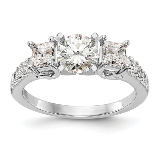 0.85ct. CZ Solid Real 14K White Gold 3-Stone Peg Set Engagement Ring