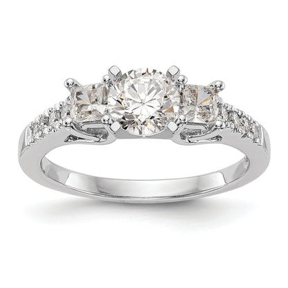 0.33ct. CZ Solid Real 14K White Gold 3-Stone Peg Set Engagement Ring