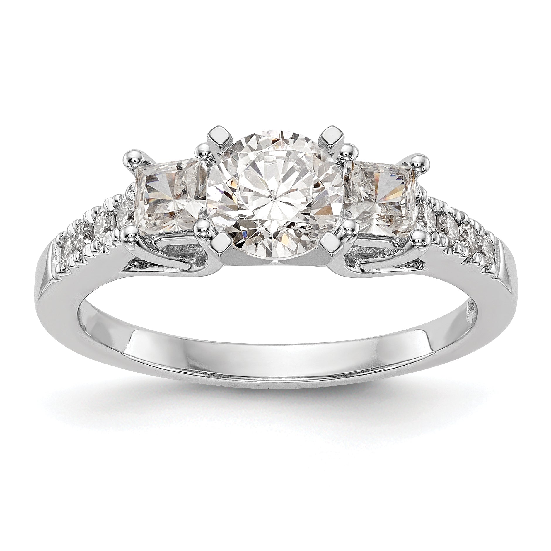 0.33ct. CZ Solid Real 14K White Gold 3-Stone Peg Set Engagement Ring
