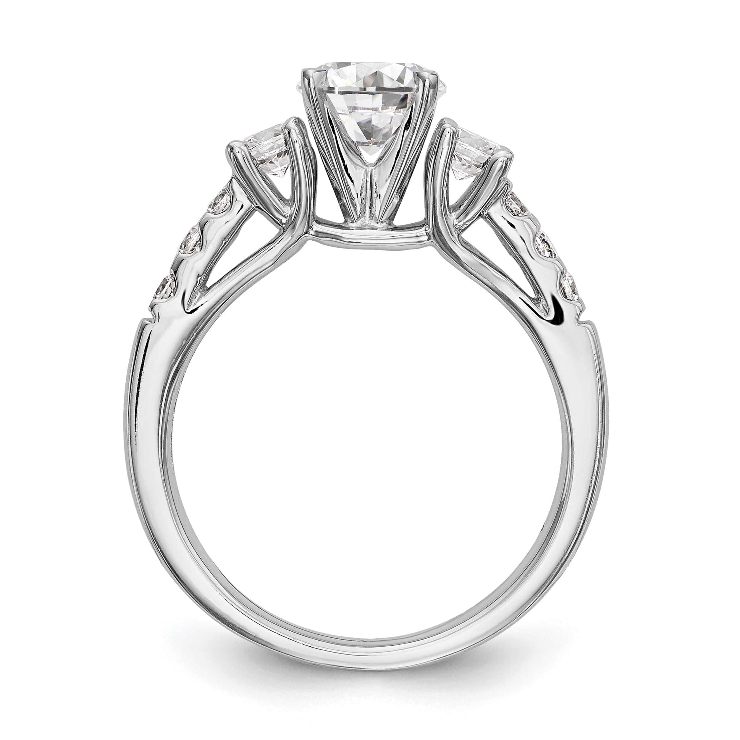 0.48ct. CZ Solid Real 14K White Gold 3-Stone Peg Set Engagement Ring