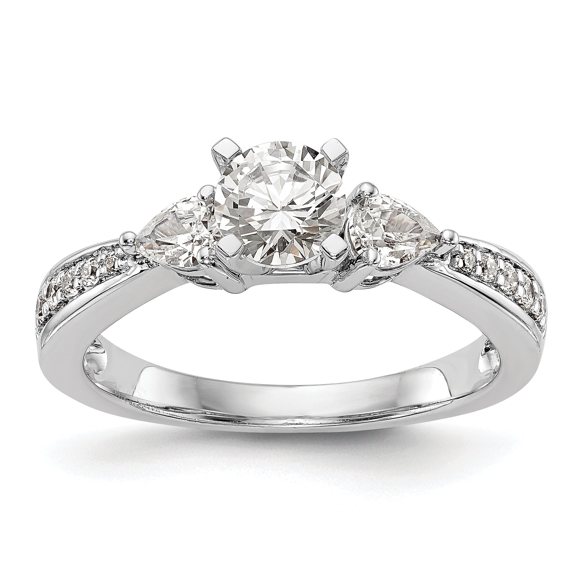 0.51ct. CZ Solid Real 14K White Gold 3-Stone Peg Set Engagement Ring