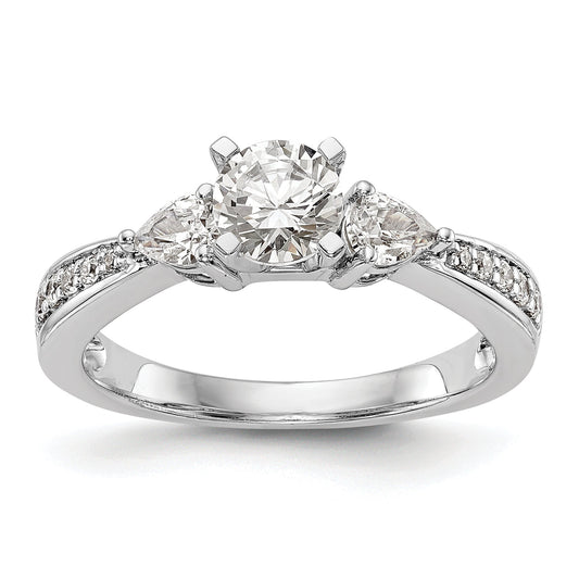 0.51ct. CZ Solid Real 14K White Gold 3-Stone Peg Set Engagement Ring