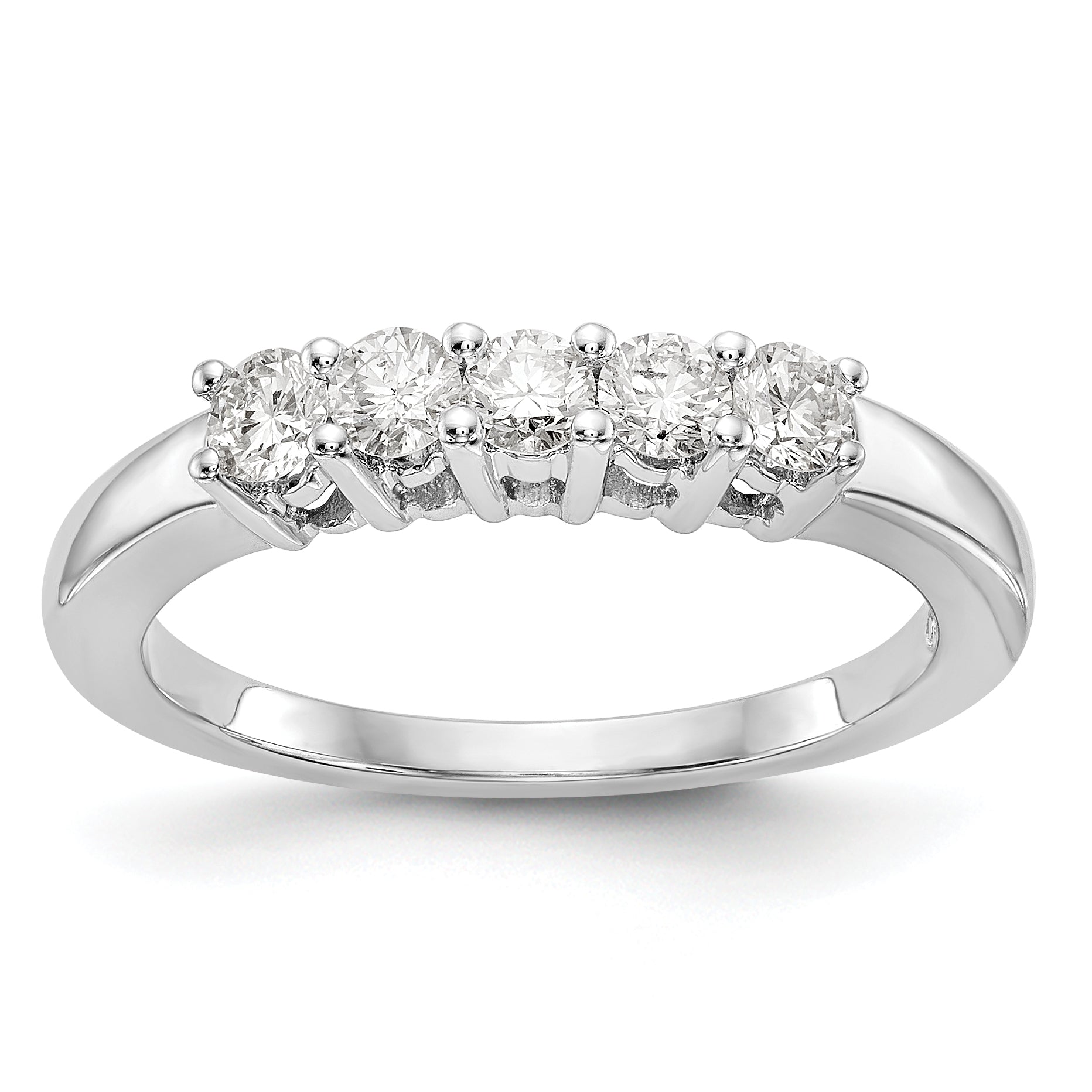 0.50ct. CZ Solid Real 14K White Gold 5-Stone Wedding Wedding Band Ring
