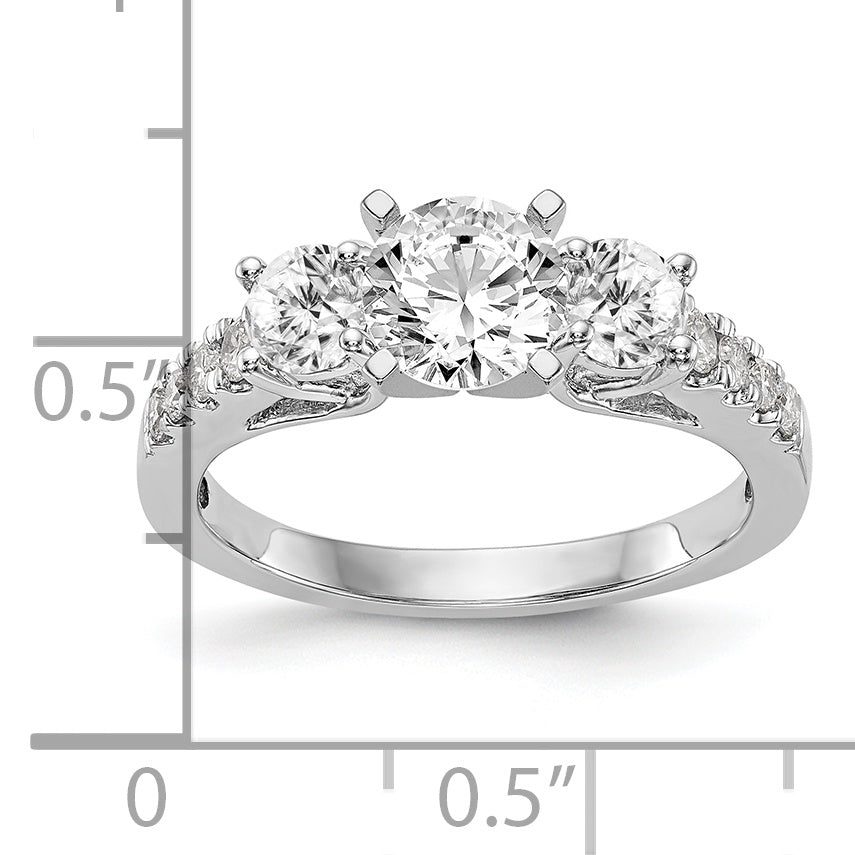 0.75ct. CZ Solid Real 14K White Gold 3-Stone Peg Set Engagement Ring