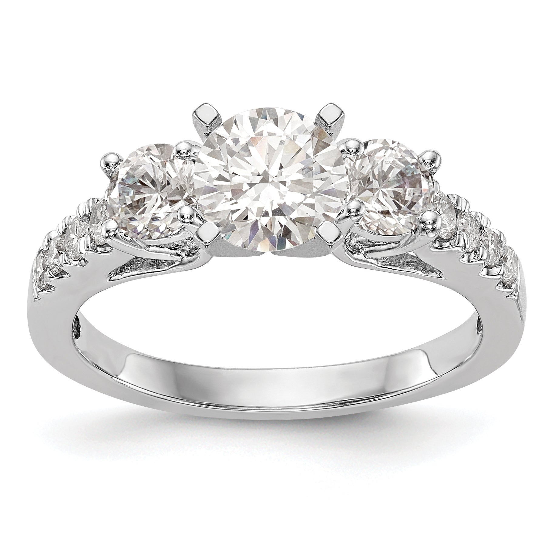 0.75ct. CZ Solid Real 14K White Gold 3-Stone Peg Set Engagement Ring