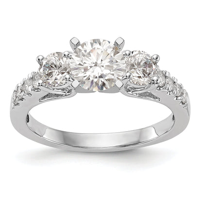 0.75ct. CZ Solid Real 14K White Gold 3-Stone Peg Set Engagement Ring