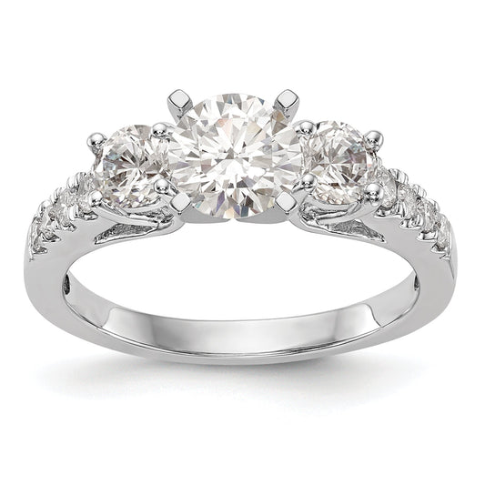 0.75ct. CZ Solid Real 14K White Gold 3-Stone Peg Set Engagement Ring