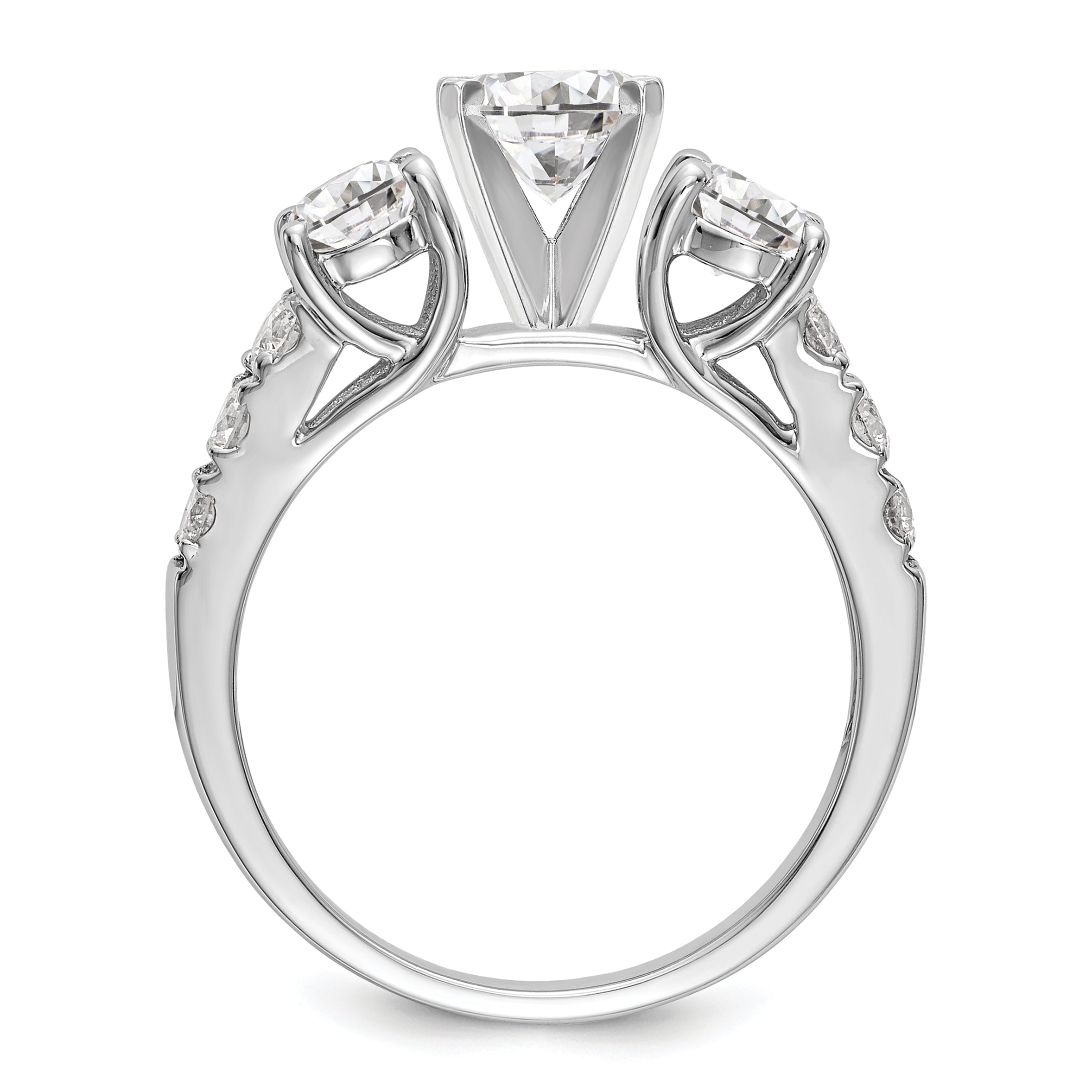 1.29ct. CZ Solid Real 14K White Gold 3-Stone Peg Set Engagement Ring