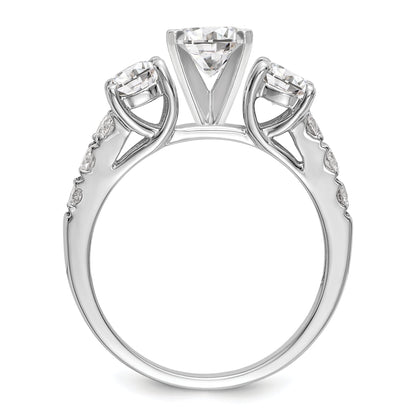 1.29ct. CZ Solid Real 14K White Gold 3-Stone Peg Set Engagement Ring