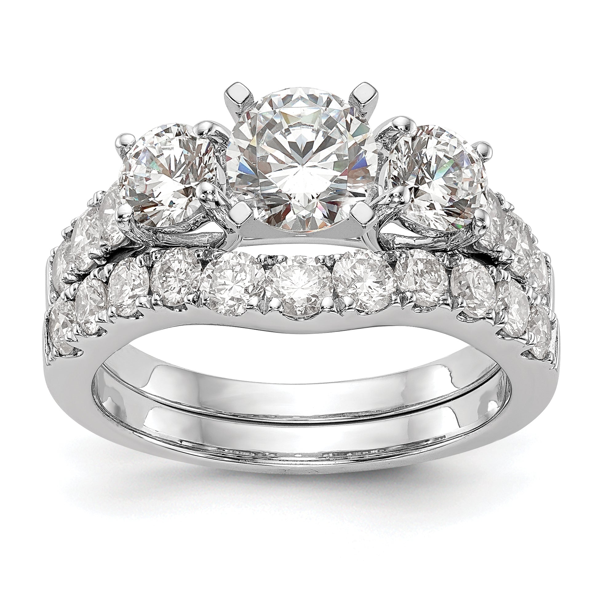 1.29ct. CZ Solid Real 14K White Gold 3-Stone Peg Set Engagement Ring