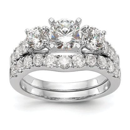 1.29ct. CZ Solid Real 14K White Gold 3-Stone Peg Set Engagement Ring