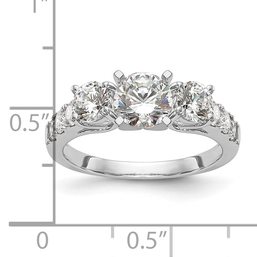1.29ct. CZ Solid Real 14K White Gold 3-Stone Peg Set Engagement Ring