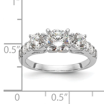 1.29ct. CZ Solid Real 14K White Gold 3-Stone Peg Set Engagement Ring