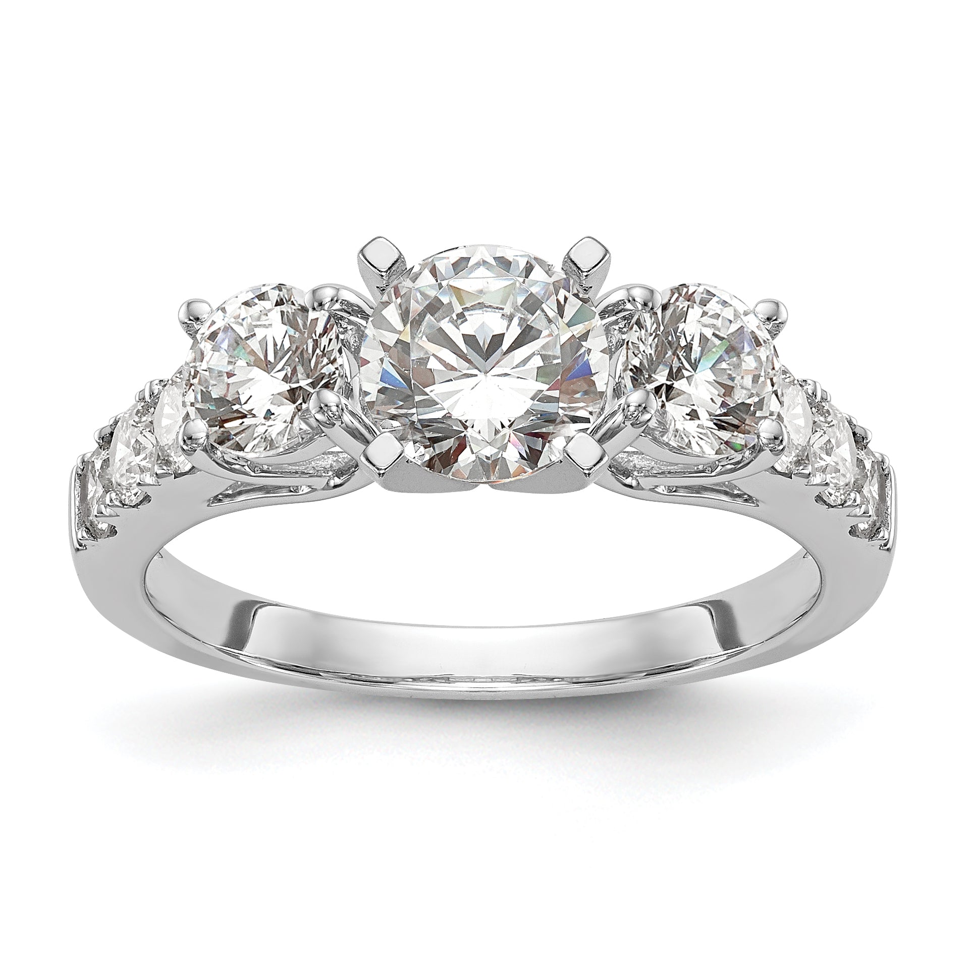 1.29ct. CZ Solid Real 14K White Gold 3-Stone Peg Set Engagement Ring