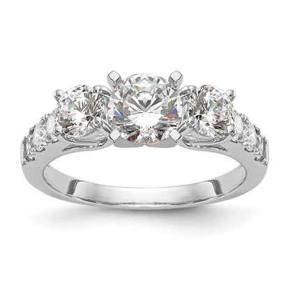 1.29ct. CZ Solid Real 14K White Gold 3-Stone Peg Set Engagement Ring