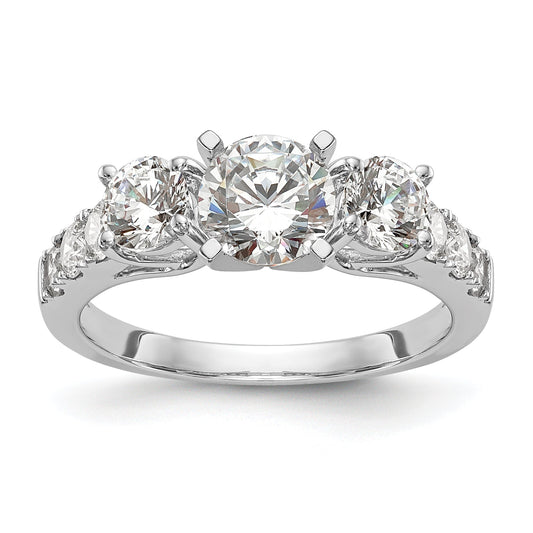 1.29ct. CZ Solid Real 14K White Gold 3-Stone Peg Set Engagement Ring