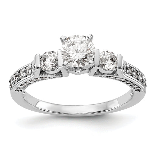 0.50ct. CZ Solid Real 14K White Gold 3-Stone Peg Set Engagement Ring