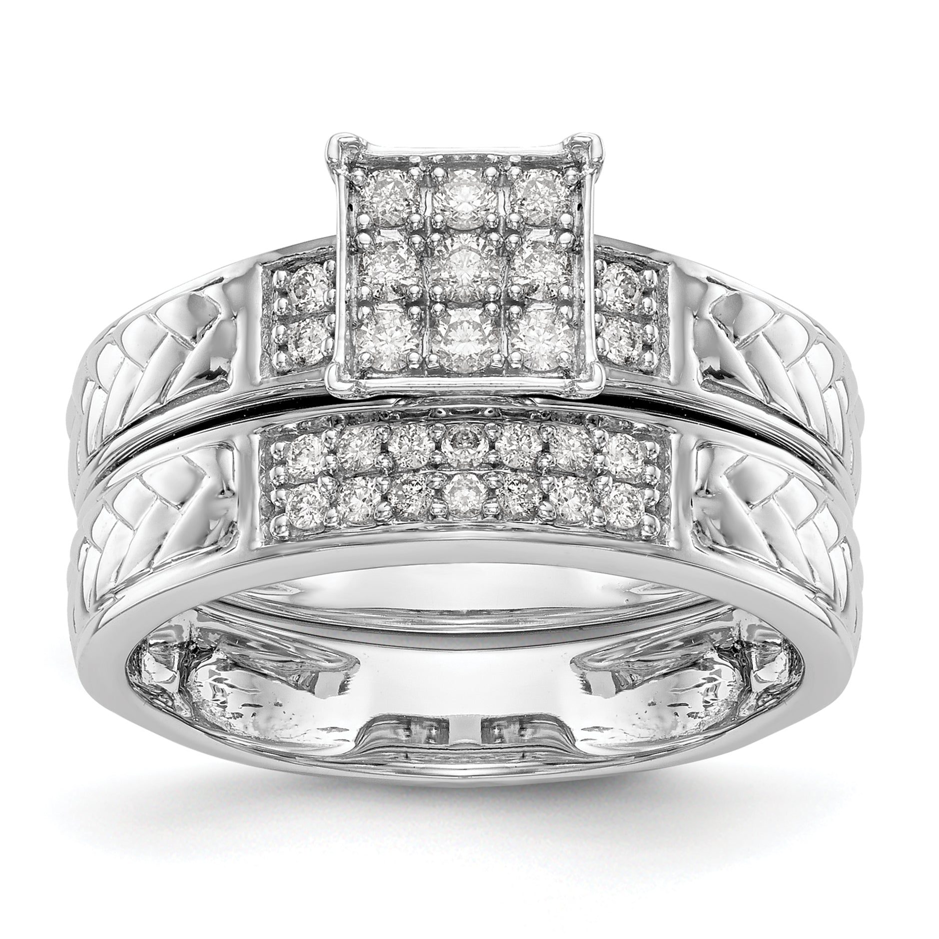 0.17ct. CZ Solid Real 14K White Gold Trio Cluster Engagement Ring