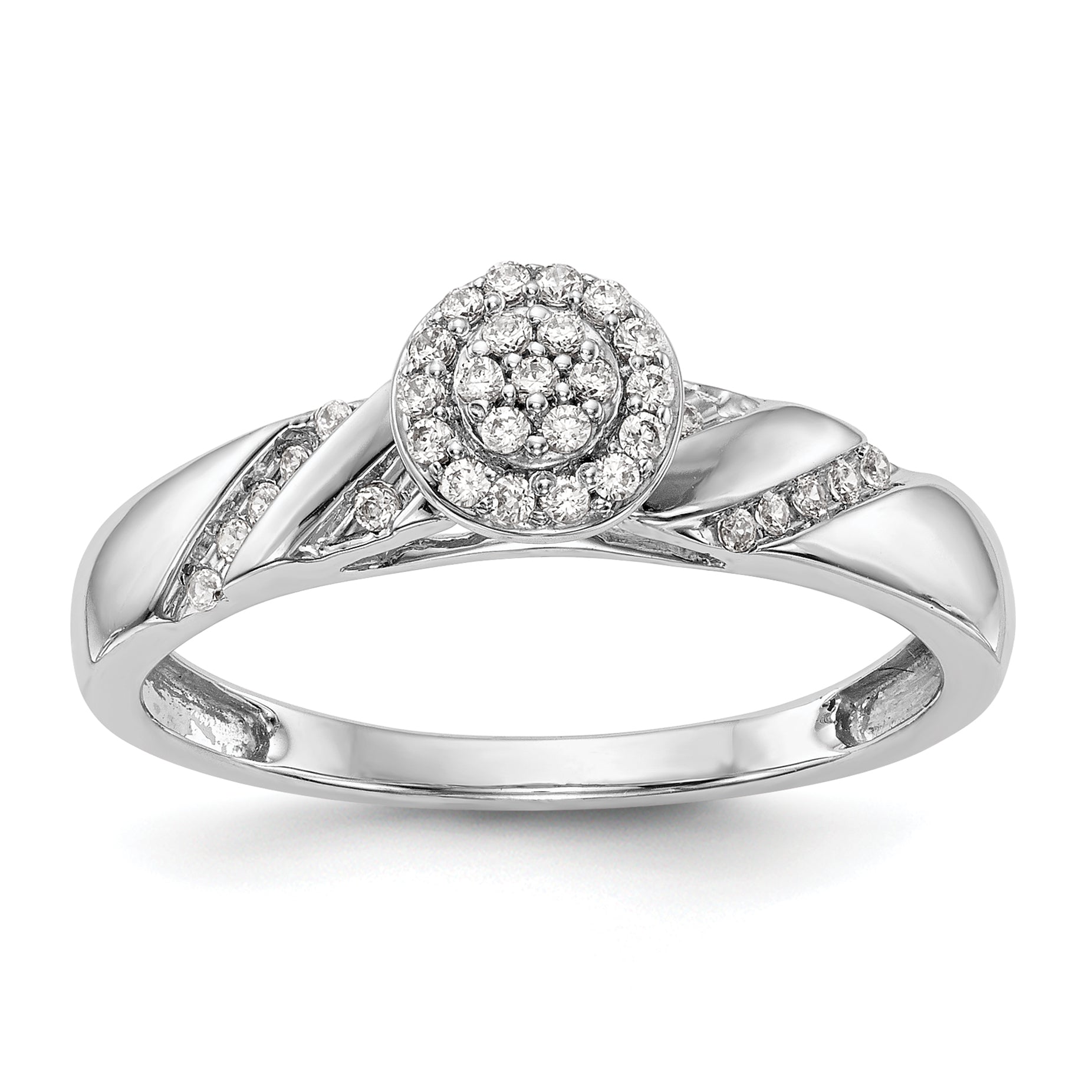 0.16ct. CZ Solid Real 14K White Gold Complete Trio Cluster Engagement Ring