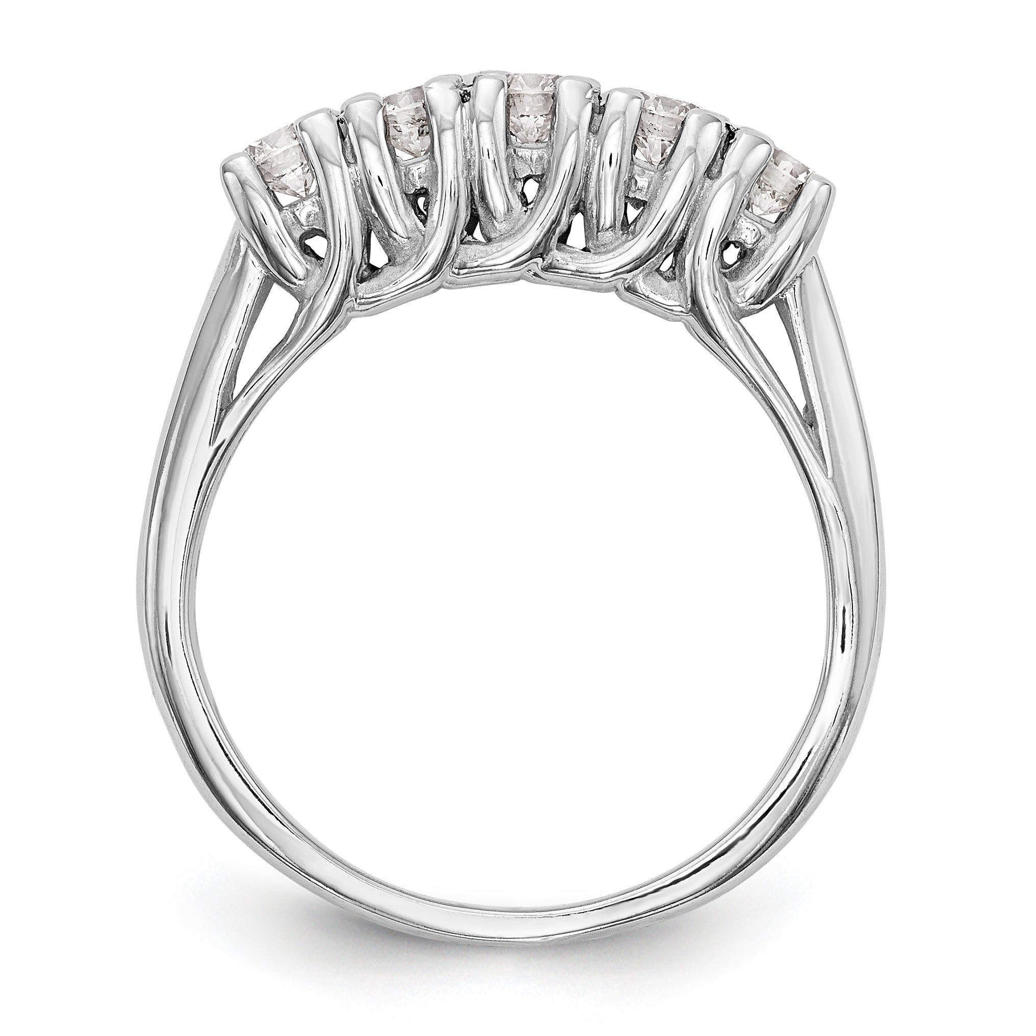 0.58ct. CZ Solid Real 14K White Gold 5-Stone Wedding Band Ring